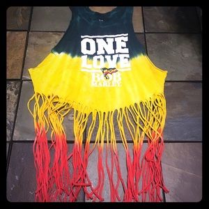 One Love Bob Marley Rasta Fringe Top
